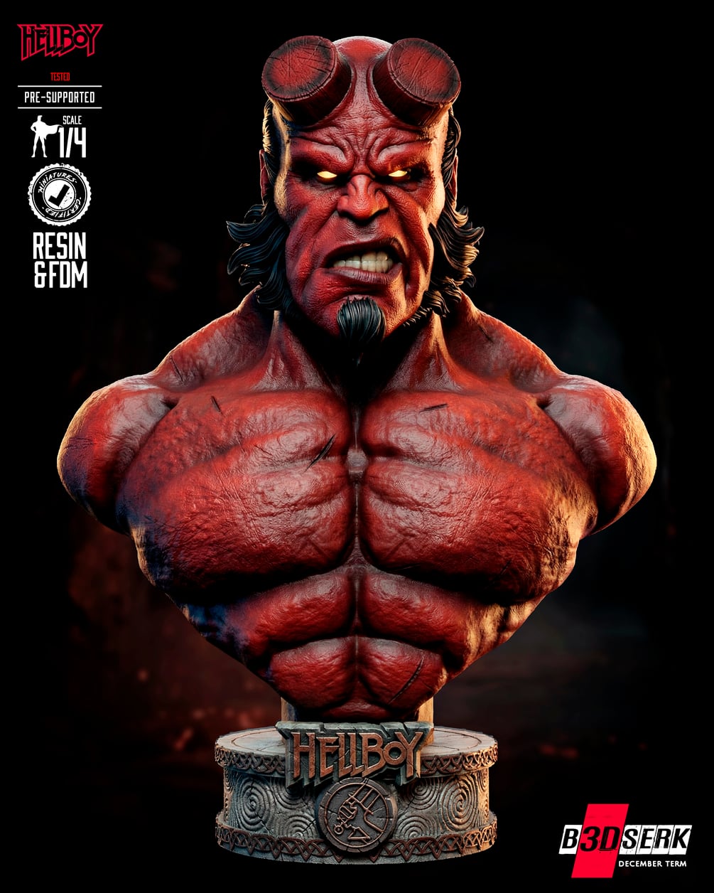 B3DSERK December Term 2025 Hellboy Portrait Bust ready for printing