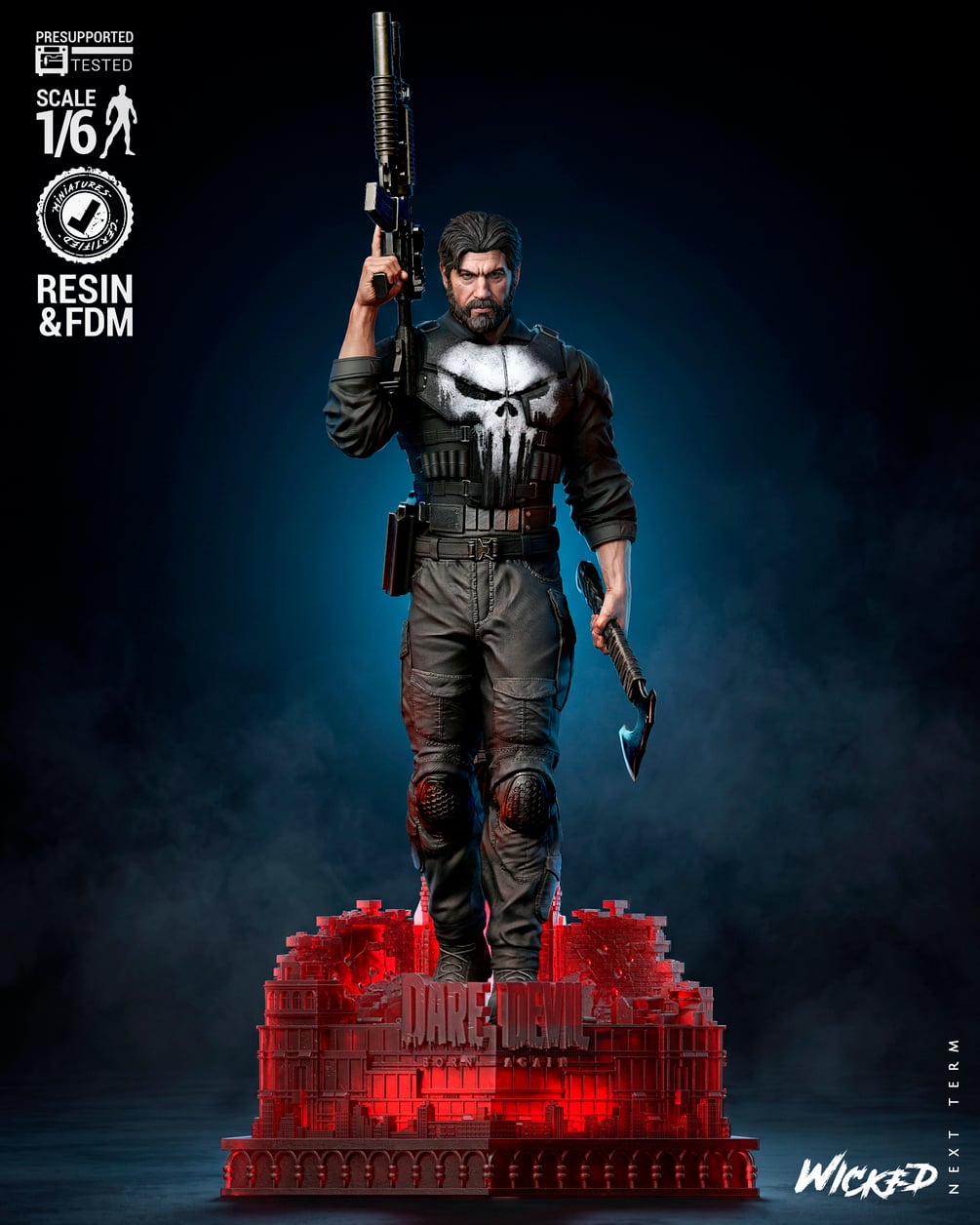 Wicked Marvel April 2026 Term Punisher Born Again Sculpture: Tested and ready for 3D printing