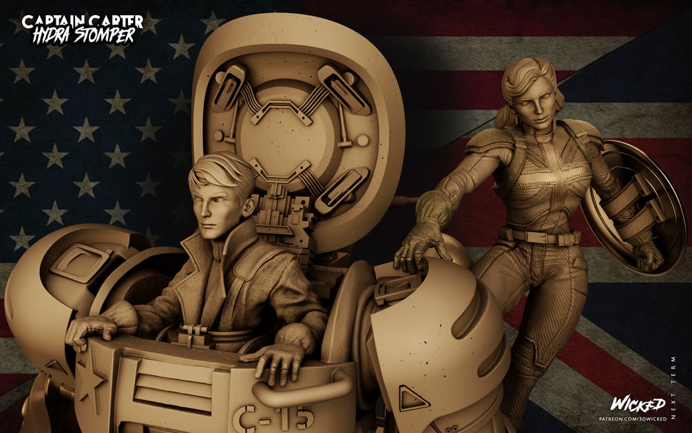 Wicked Marvel Cap. Carter + Hydra Stomper Sculpture: Tested and ready for 3d printing