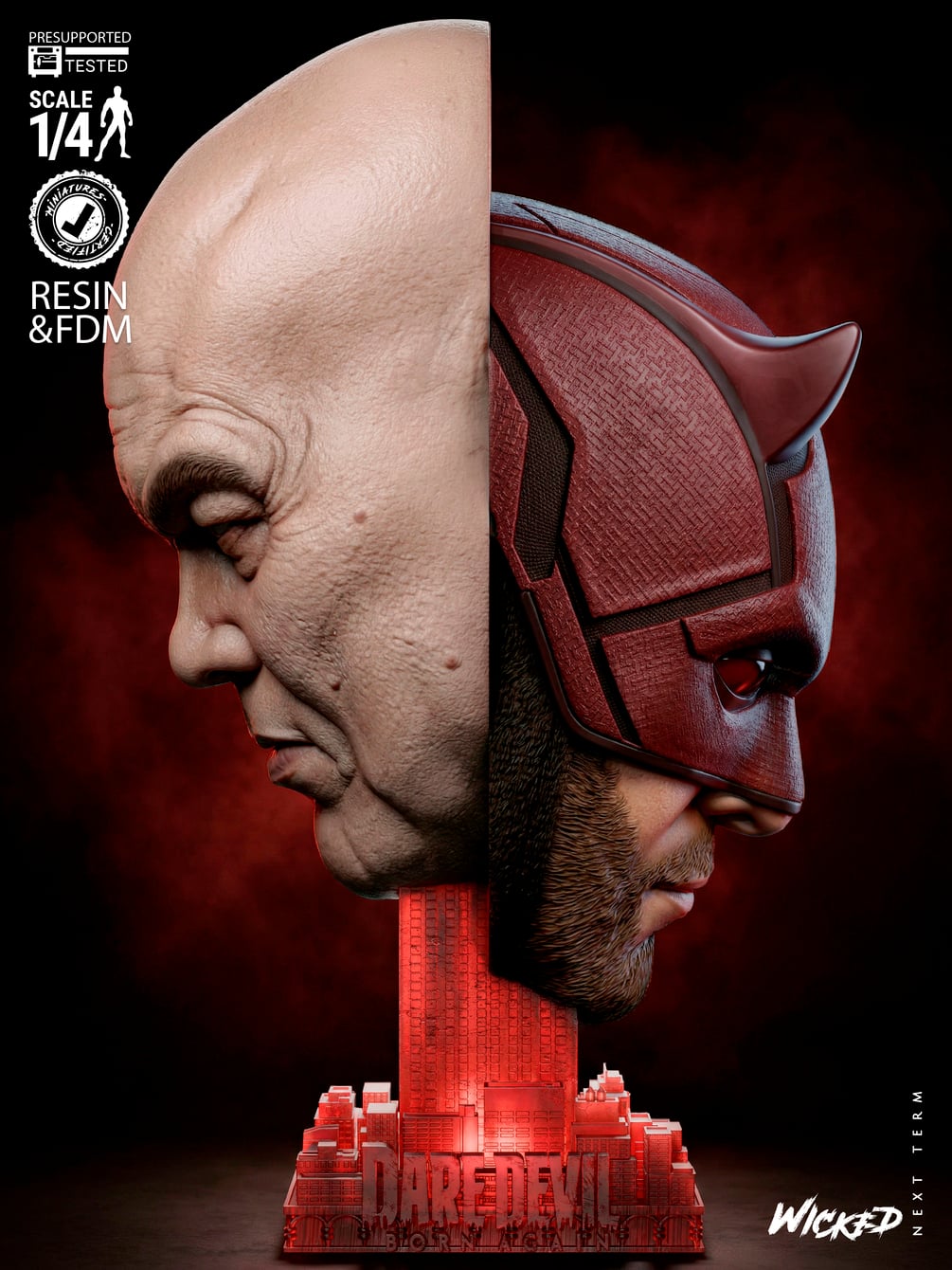 Wicked Marvel January 2026 Term Kingpin and Daredevil Portrait Bust: Tested and ready for 3D printing