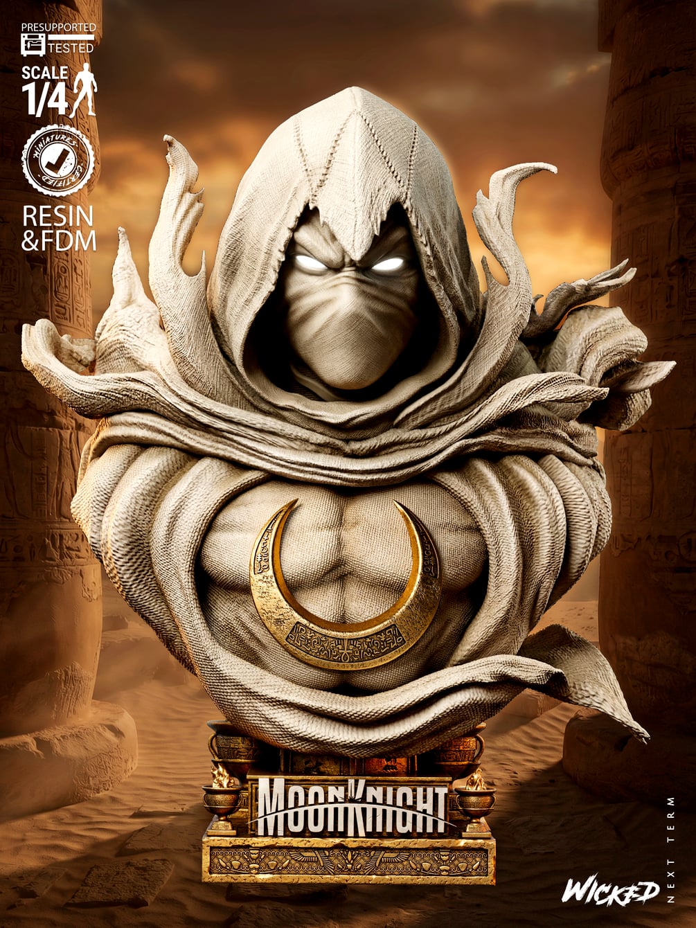 Wicked Marvel January 2026 Term Moon Knight Portrait Bust: Tested and ready for 3D printing
