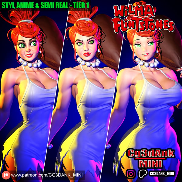 WILMA FLINTSTONE - STYLIZED , SEMI REAL & ANIME (FAN ART) STL for 3d printing