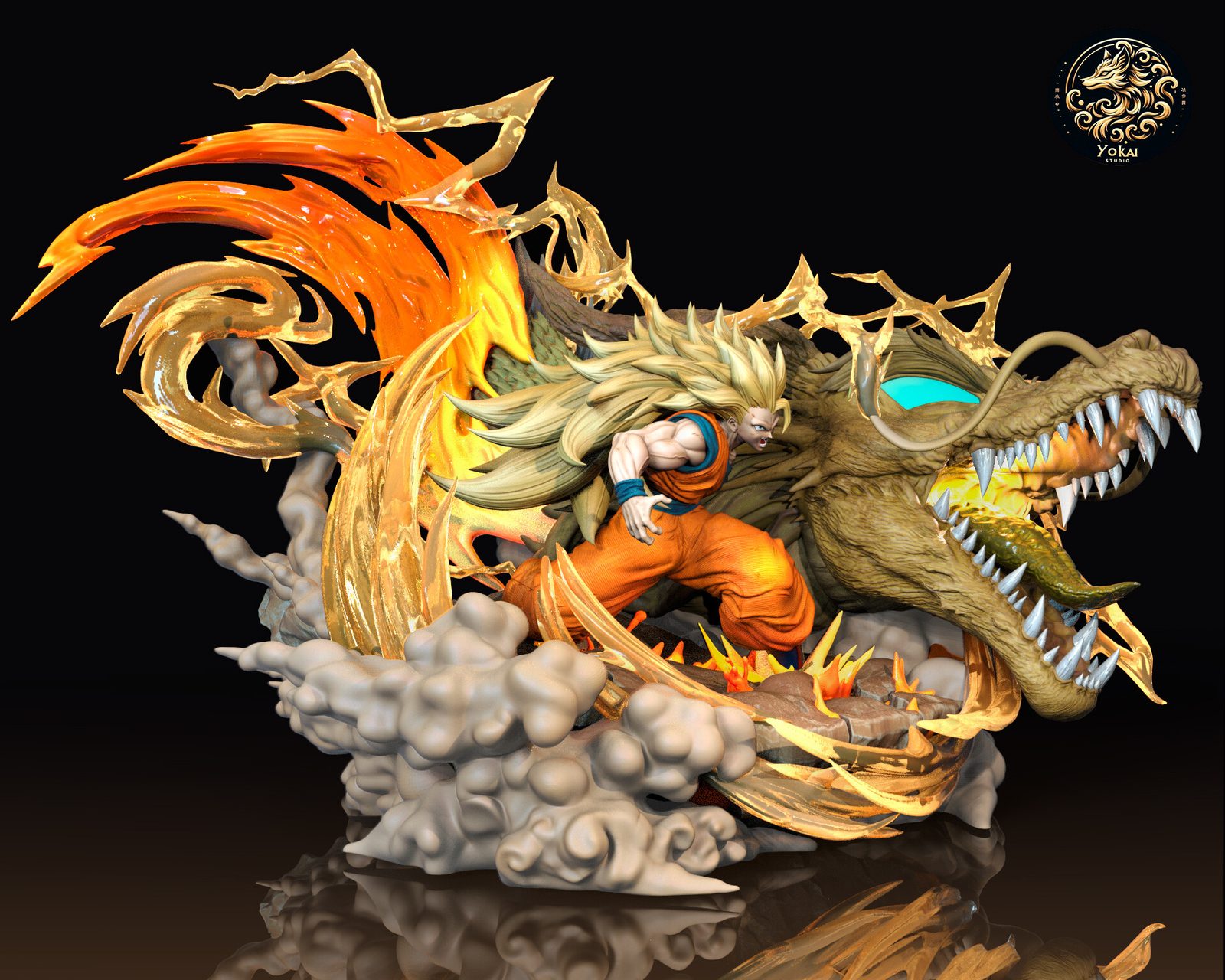 Goku Super Saiyan 3 Dragon Fist Diorama -Yōkai Studio view 3