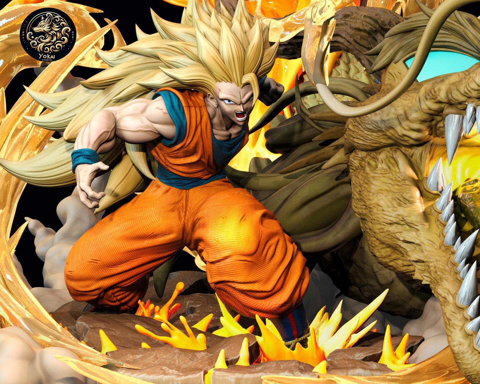 Goku Super Saiyan 3 Dragon Fist Diorama -Yōkai Studio view 5
